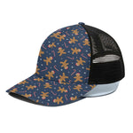 Xmas Gingerbread Man Pattern Print Black Mesh Trucker Cap