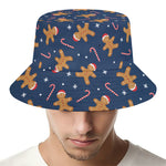 Xmas Gingerbread Man Pattern Print Bucket Hat