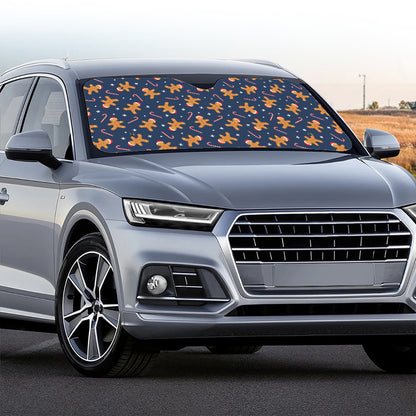 Xmas Gingerbread Man Pattern Print Car Windshield Sun Shade