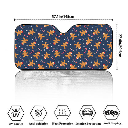 Xmas Gingerbread Man Pattern Print Car Windshield Sun Shade