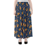 Xmas Gingerbread Man Pattern Print Chiffon Maxi Skirt