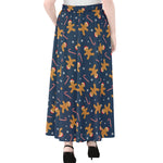 Xmas Gingerbread Man Pattern Print Chiffon Maxi Skirt