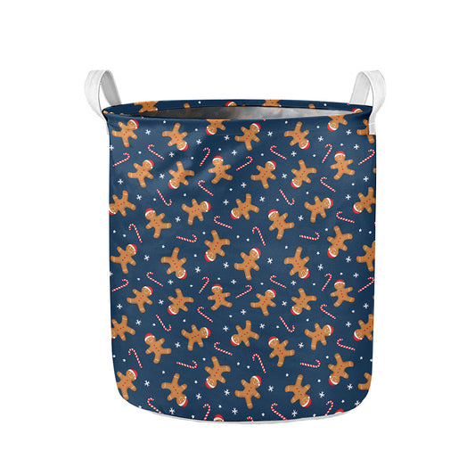 Xmas Gingerbread Man Pattern Print Collapsible Laundry Basket