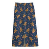 Xmas Gingerbread Man Pattern Print Cotton Front Slit Maxi Skirt