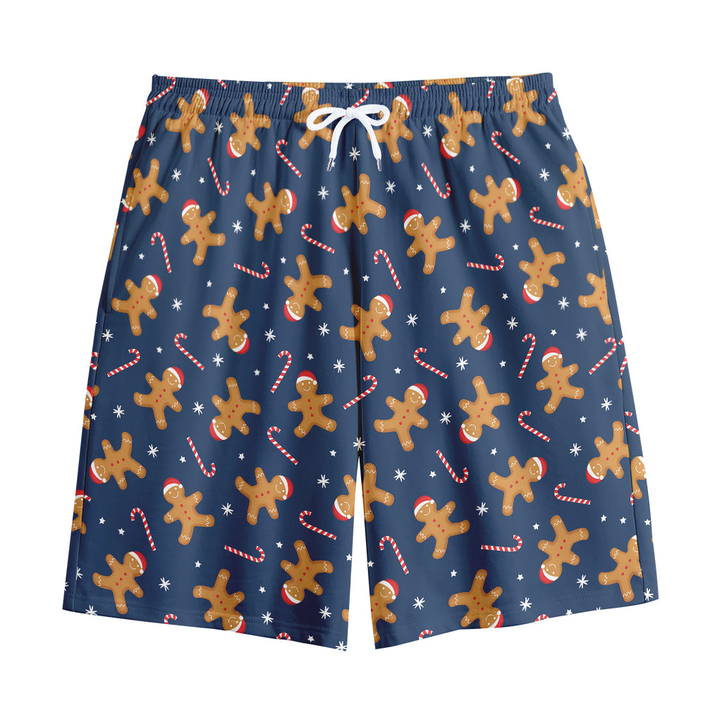 Xmas Gingerbread Man Pattern Print Cotton Shorts