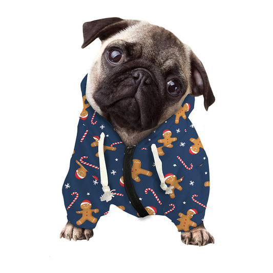 Xmas Gingerbread Man Pattern Print Dog Zip Up Hoodie