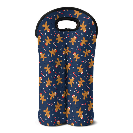 Xmas Gingerbread Man Pattern Print Double Neoprene Wine Tote