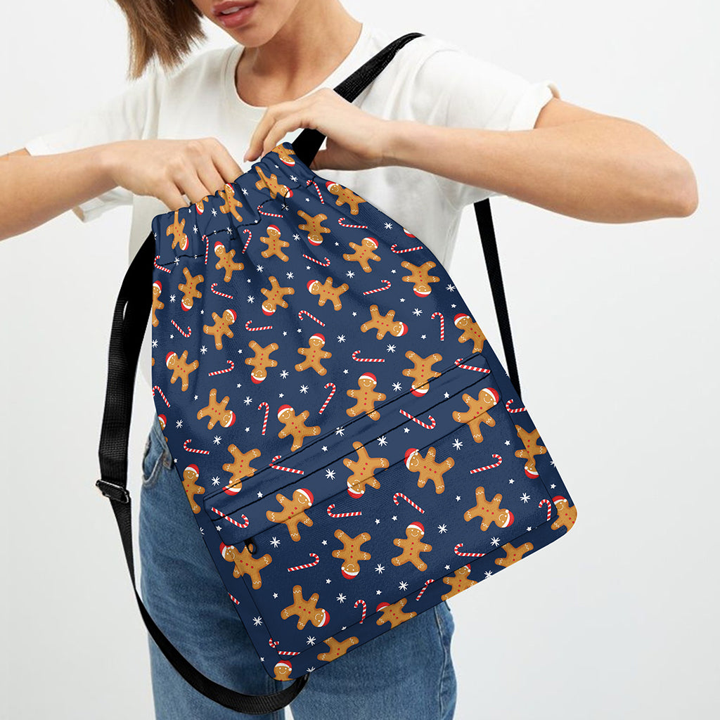 Xmas Gingerbread Man Pattern Print Drawstring Backpack