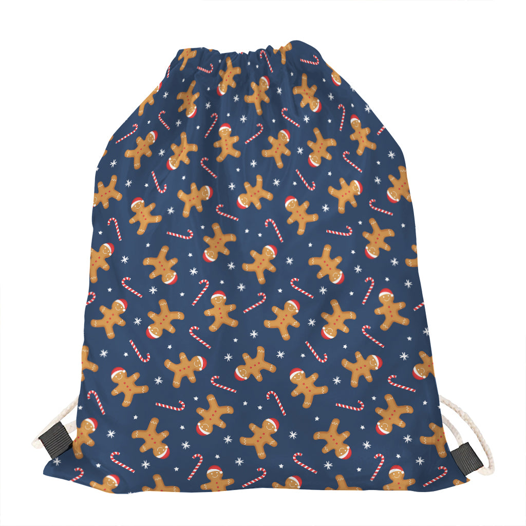 Xmas Gingerbread Man Pattern Print Drawstring Bag
