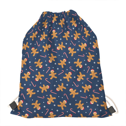 Xmas Gingerbread Man Pattern Print Drawstring Bag