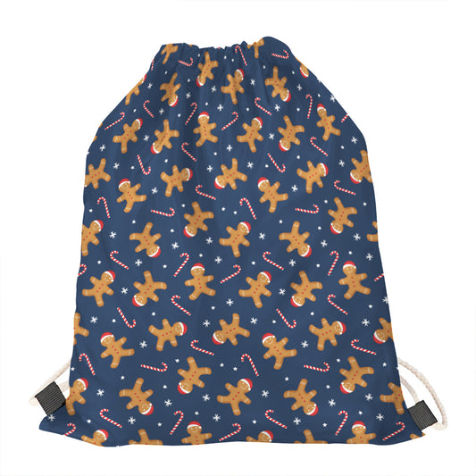Xmas Gingerbread Man Pattern Print Drawstring Bag