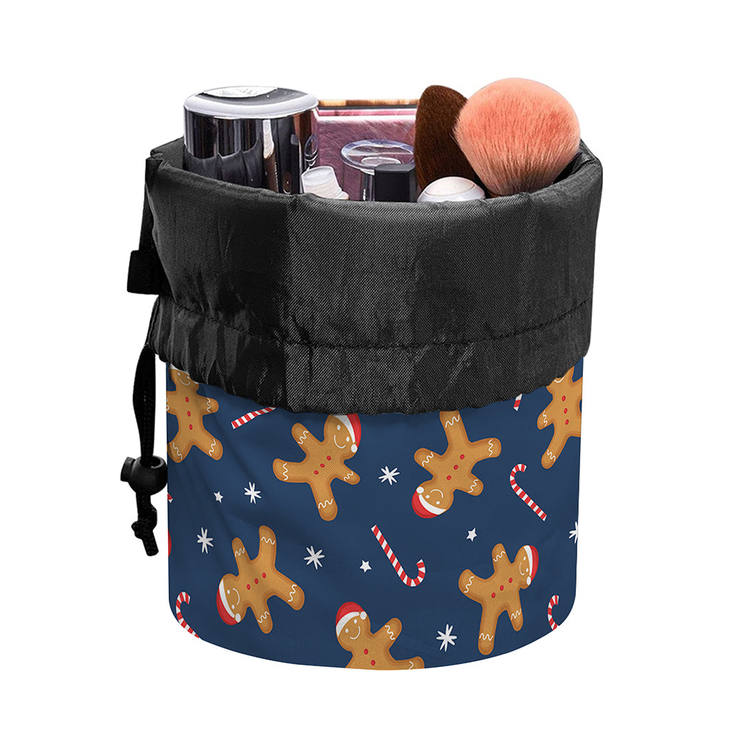 Xmas Gingerbread Man Pattern Print Drawstring Makeup Bag
