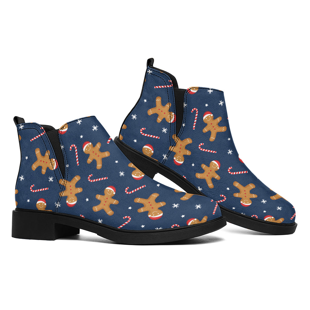 Xmas Gingerbread Man Pattern Print Flat Ankle Boots