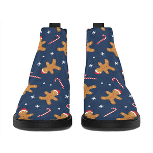 Xmas Gingerbread Man Pattern Print Flat Ankle Boots