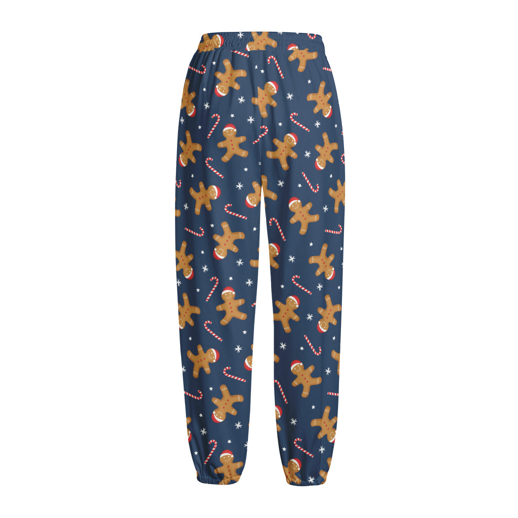 Xmas Gingerbread Man Pattern Print Fleece Lined Knit Pants
