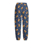 Xmas Gingerbread Man Pattern Print Fleece Lined Knit Pants