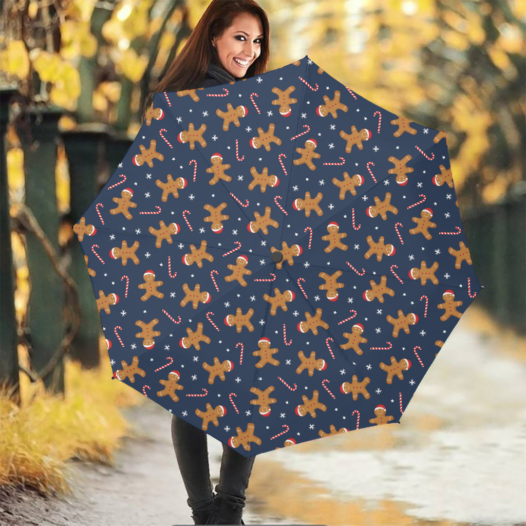 Xmas Gingerbread Man Pattern Print Foldable Umbrella