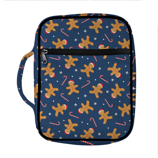 Xmas Gingerbread Man Pattern Print Front Pocket Bible Bag