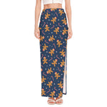 Xmas Gingerbread Man Pattern Print High Slit Maxi Skirt