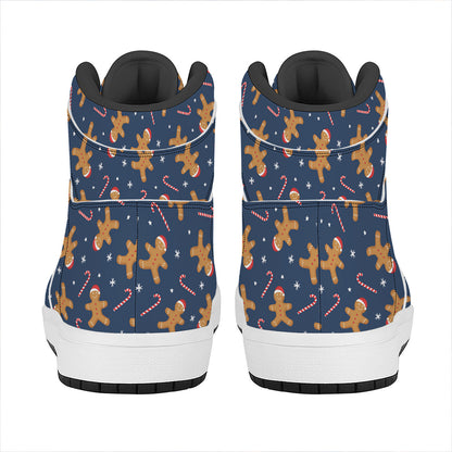 Xmas Gingerbread Man Pattern Print High Top Leather Sneakers