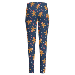 Xmas Gingerbread Man Pattern Print High-Waisted Pocket Leggings