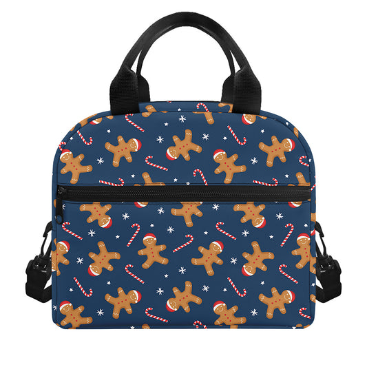 Xmas Gingerbread Man Pattern Print Insulated Lunch Bag