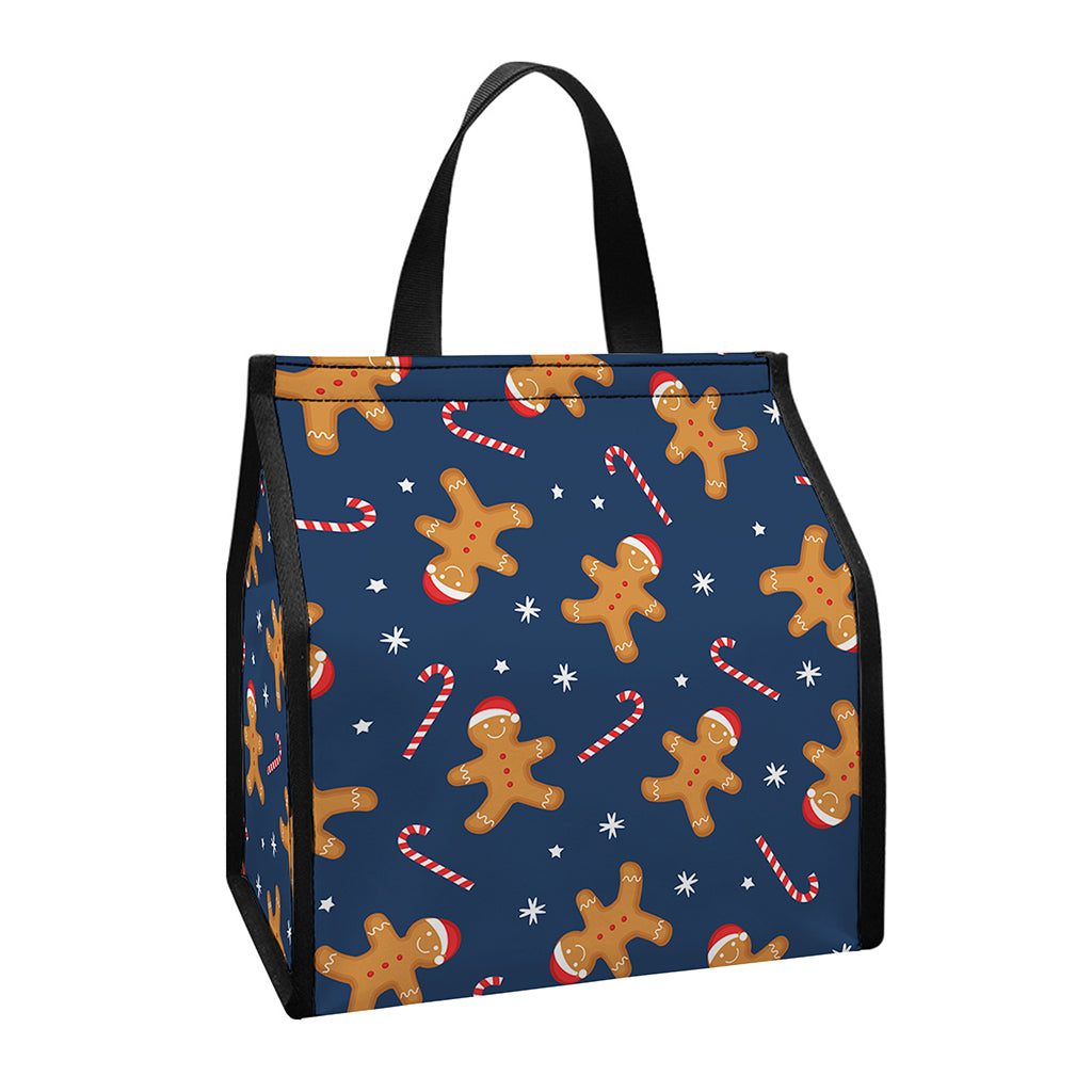 Xmas Gingerbread Man Pattern Print Insulated Lunch Tote