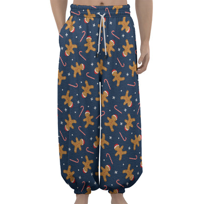 Xmas Gingerbread Man Pattern Print Lantern Pants
