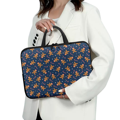 Xmas Gingerbread Man Pattern Print Laptop Sleeve With Handle
