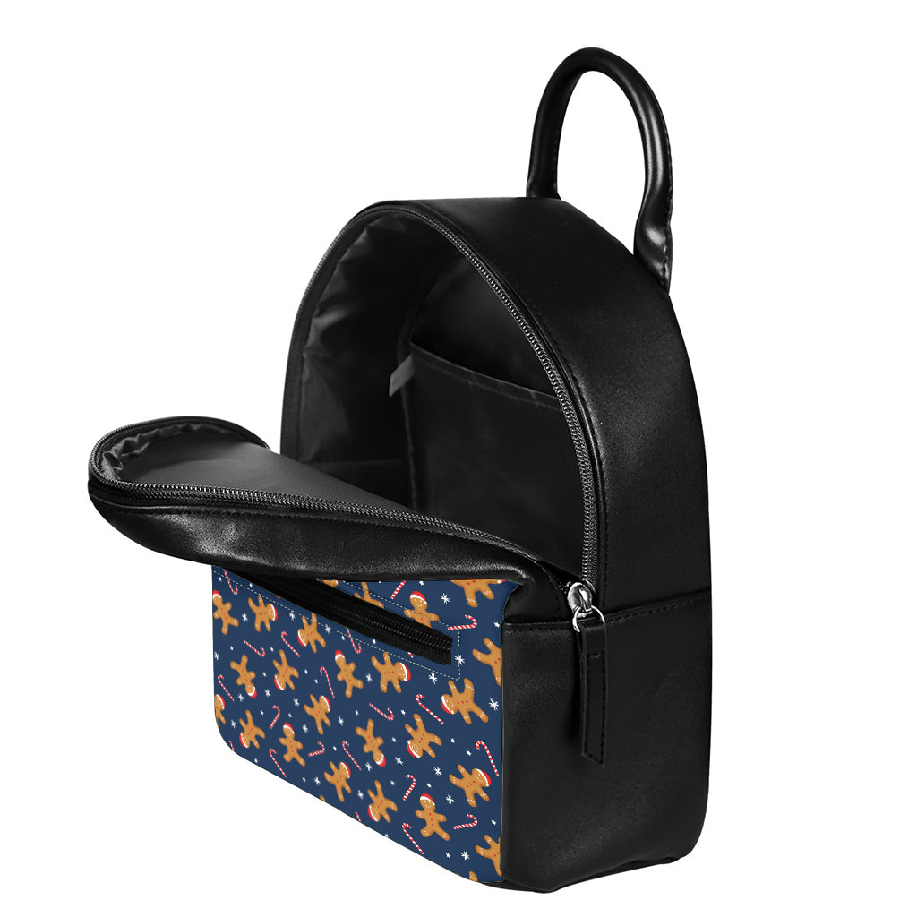 Xmas Gingerbread Man Pattern Print Leather Backpack