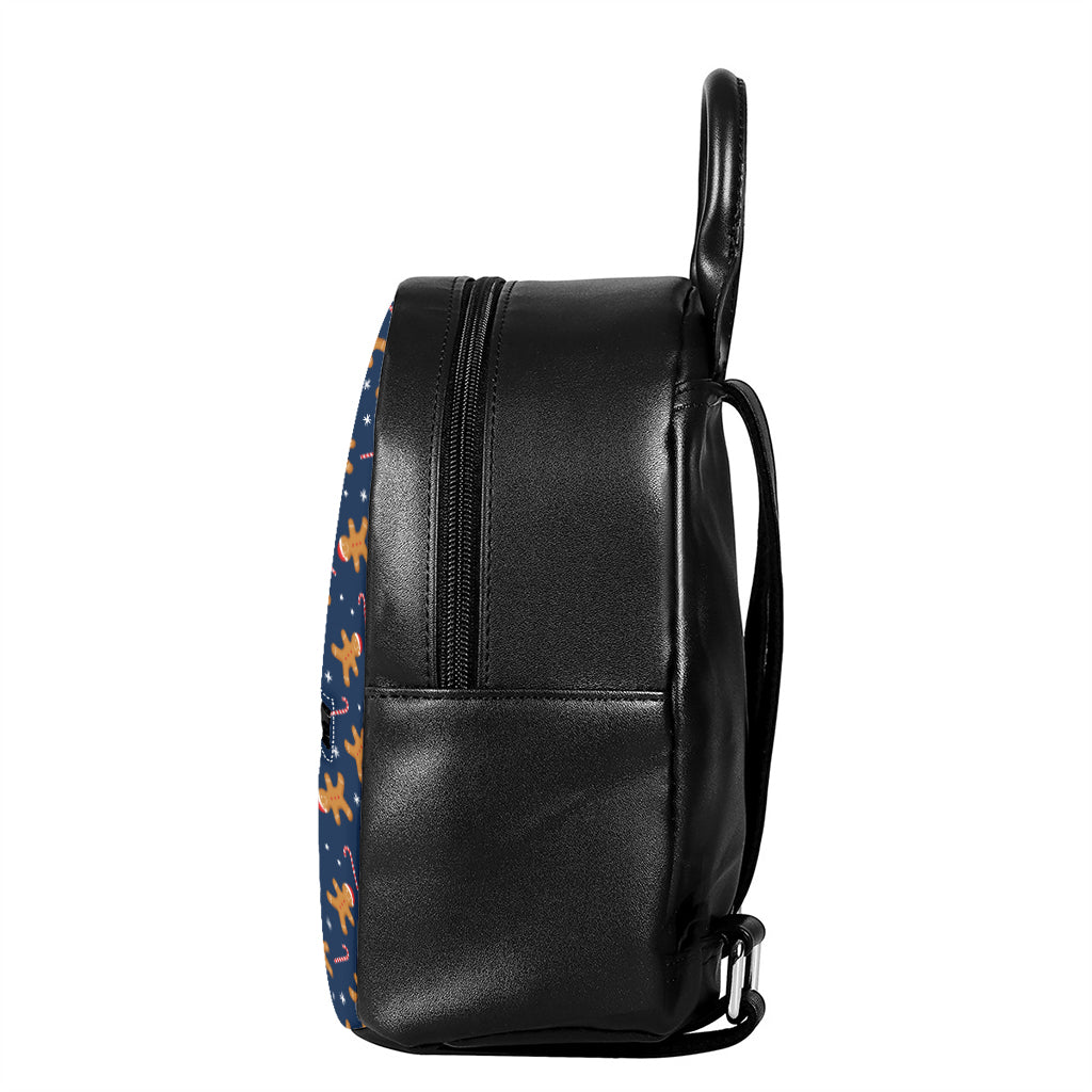 Xmas Gingerbread Man Pattern Print Leather Backpack