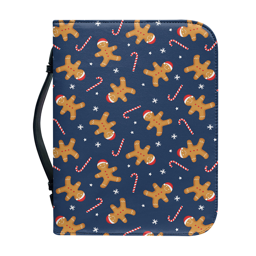 Xmas Gingerbread Man Pattern Print Leather Bible Cover