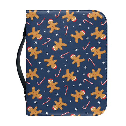 Xmas Gingerbread Man Pattern Print Leather Bible Cover