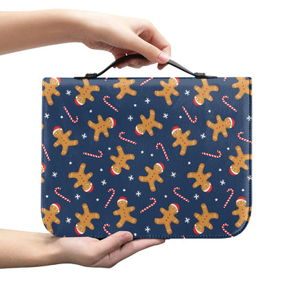 Xmas Gingerbread Man Pattern Print Leather Bible Cover