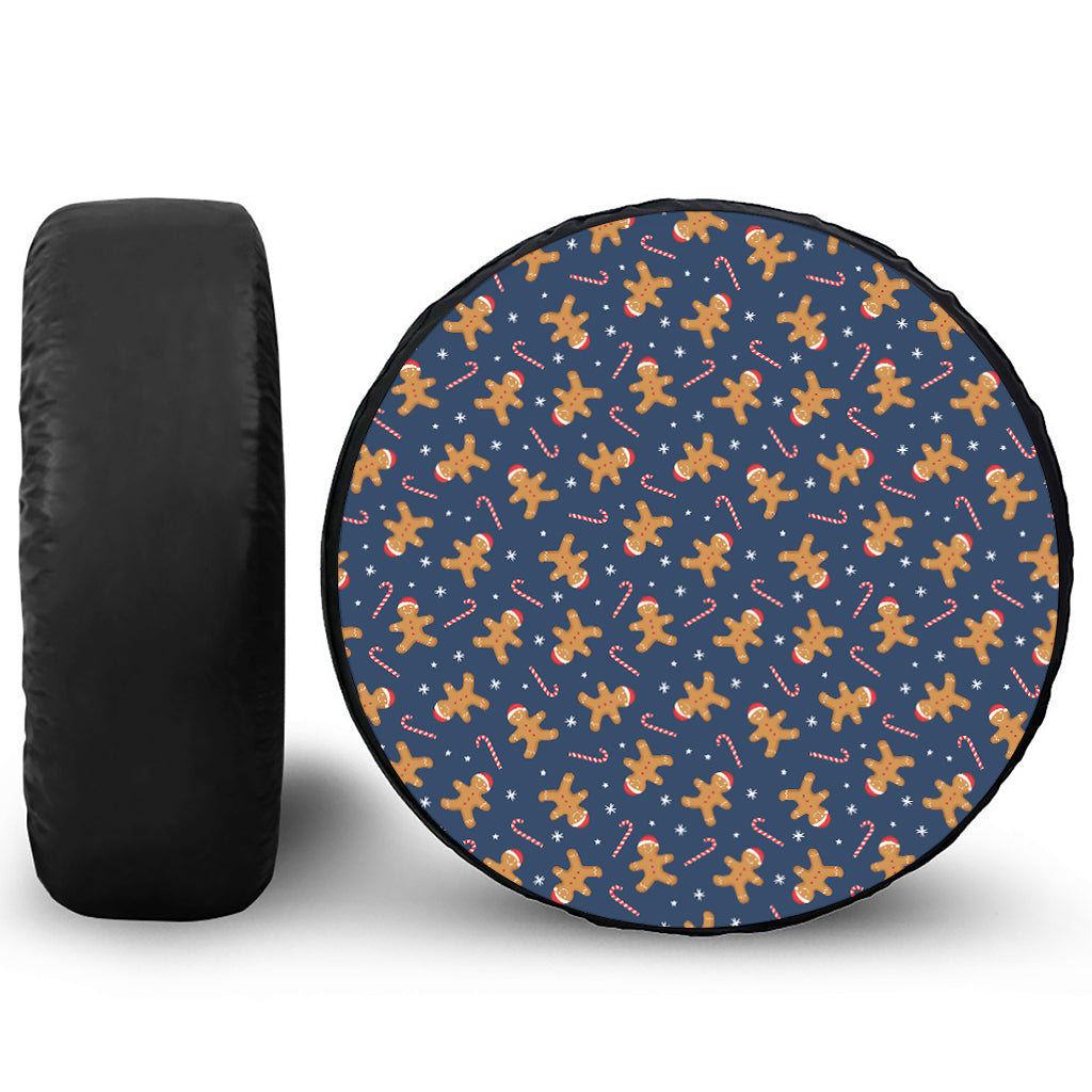 Xmas Gingerbread Man Pattern Print Leather Spare Tire Cover