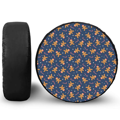 Xmas Gingerbread Man Pattern Print Leather Spare Tire Cover