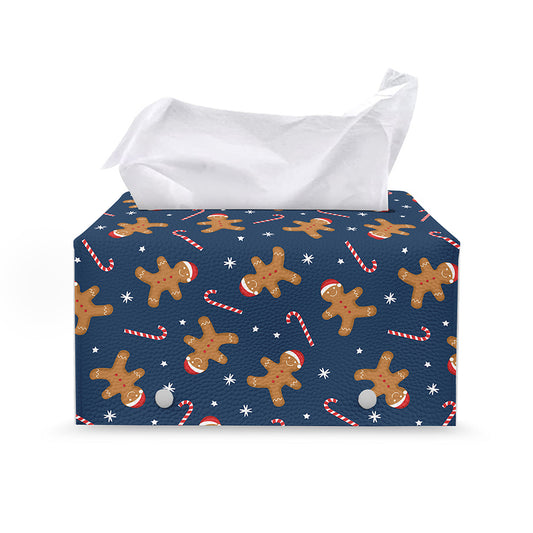 Xmas Gingerbread Man Pattern Print Leather Tissue Box Cover