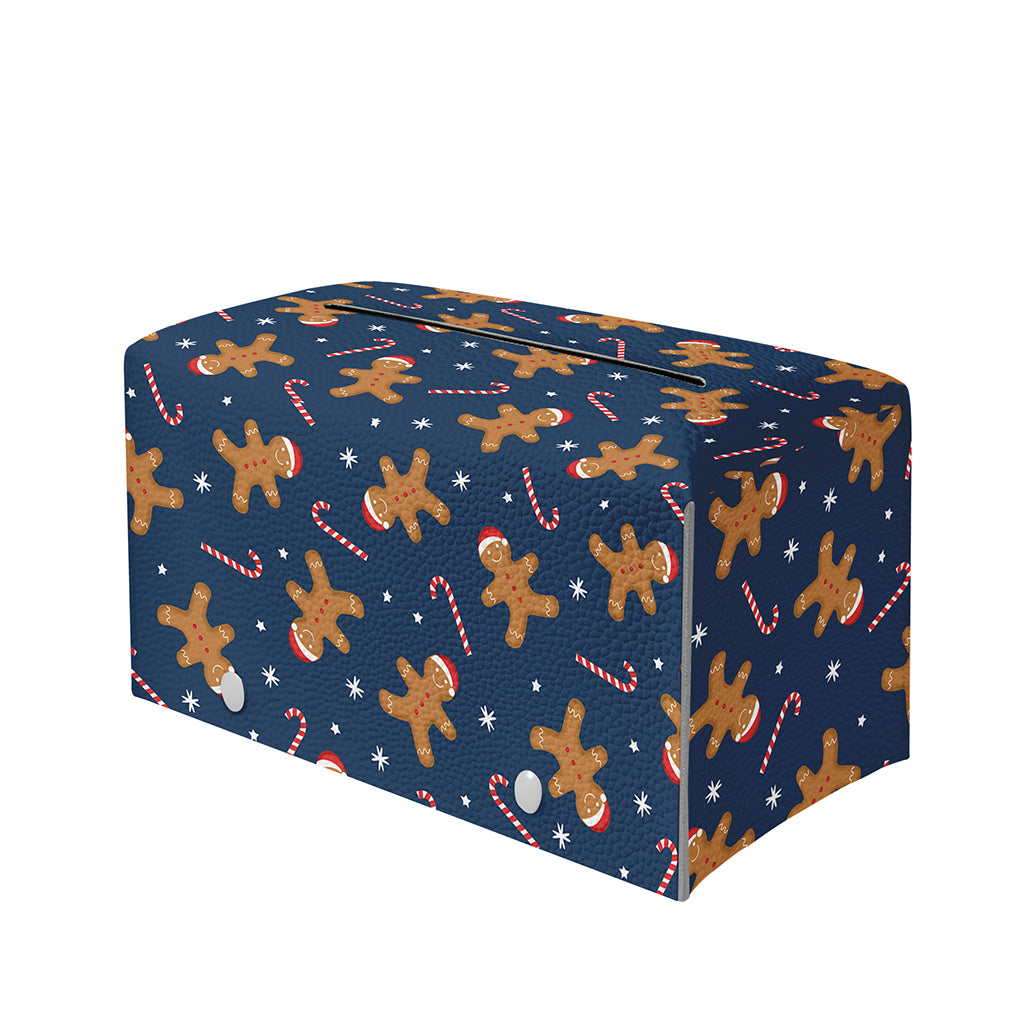 Xmas Gingerbread Man Pattern Print Leather Tissue Box Cover