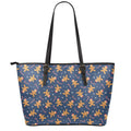 Xmas Gingerbread Man Pattern Print Leather Tote Bag With Zipper