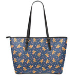 Xmas Gingerbread Man Pattern Print Leather Tote Bag