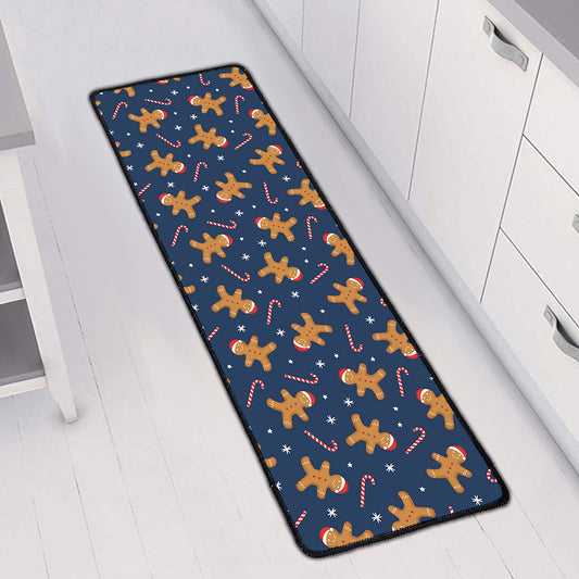 Xmas Gingerbread Man Pattern Print Long Kitchen Mat