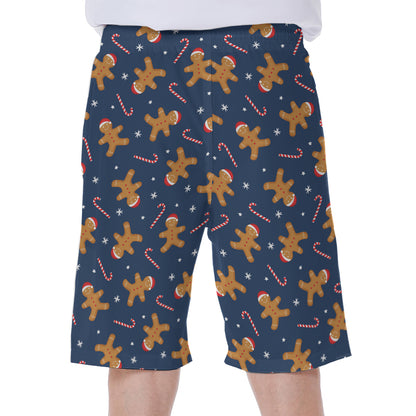 Xmas Gingerbread Man Pattern Print Men's Beach Shorts