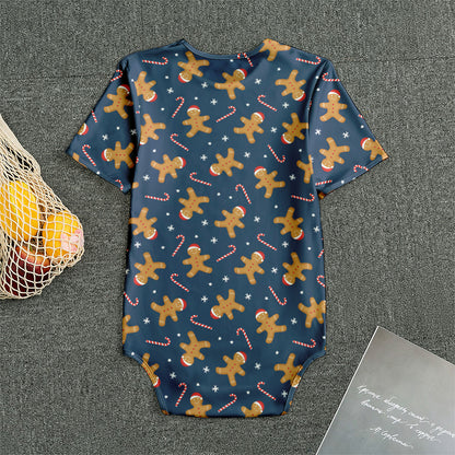 Xmas Gingerbread Man Pattern Print Men's Bodysuit