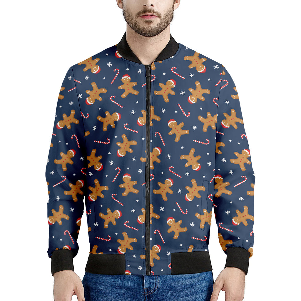 Xmas Gingerbread Man Pattern Print Men's Bomber Jacket