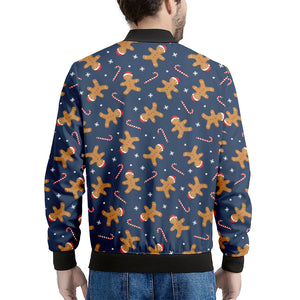 Xmas Gingerbread Man Pattern Print Men's Bomber Jacket