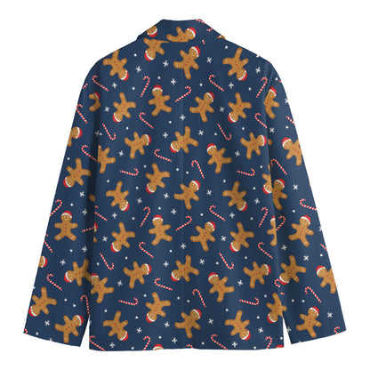 Xmas Gingerbread Man Pattern Print Men's Cotton Blazer