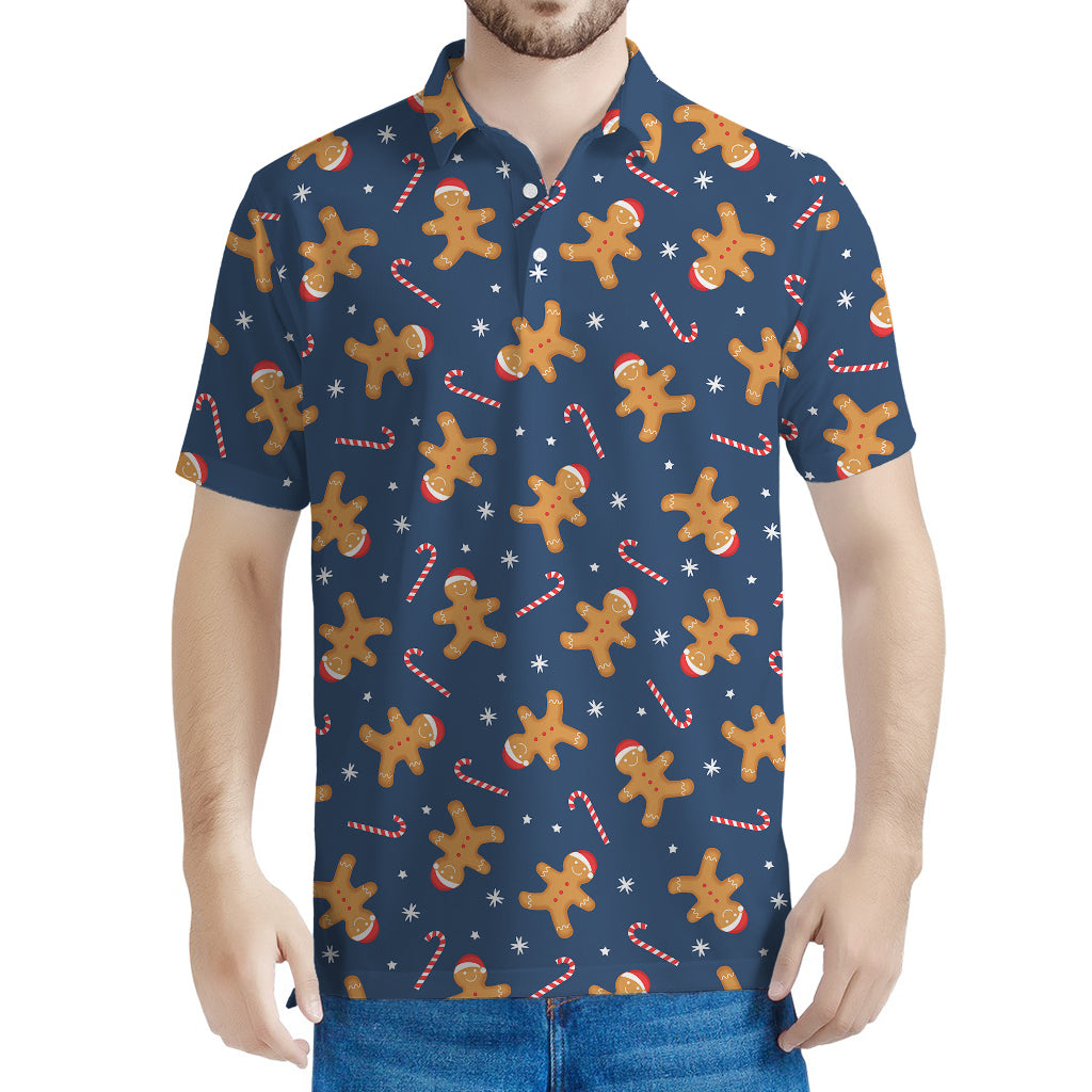 Xmas Gingerbread Man Pattern Print Men's Polo Shirt