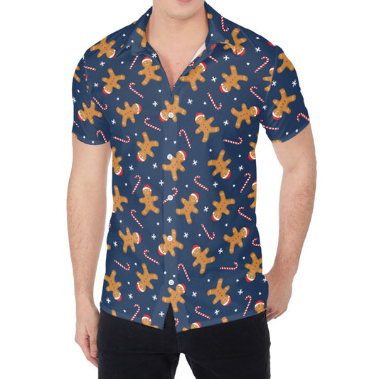Xmas Gingerbread Man Pattern Print Men's Shirt