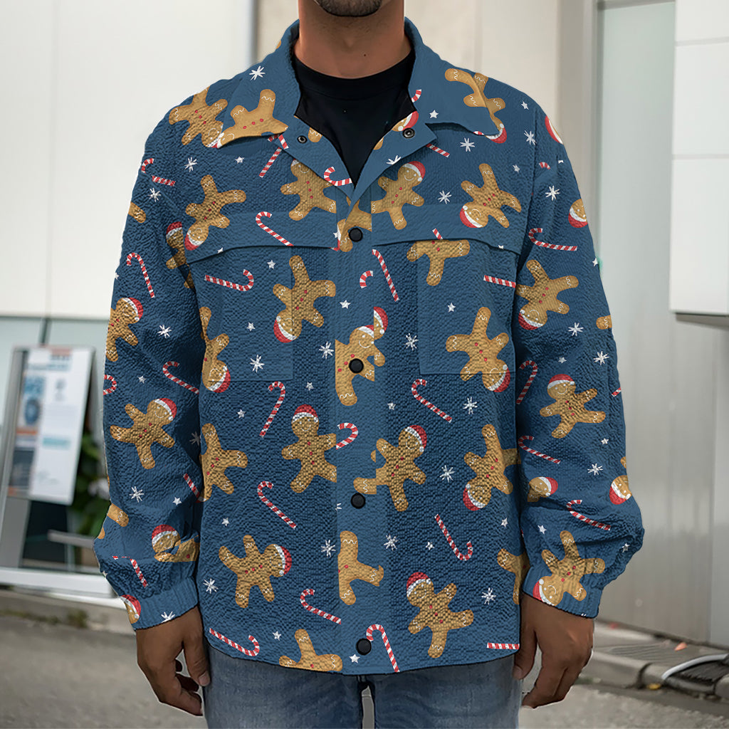 Xmas Gingerbread Man Pattern Print Men's Shirt Jacket