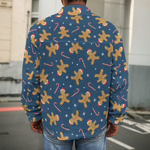 Xmas Gingerbread Man Pattern Print Men's Shirt Jacket